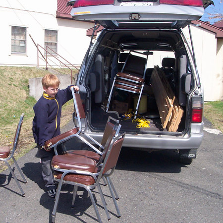Nicholas unloads the van